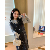 冬日甜心 AMUM孕妇装 甜美荷叶领内搭波点针织休闲背心裙套装