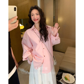 AMUM孕妇装 基础春装 姐系美学 休闲宽松衬衫 气质粉上衣 法式