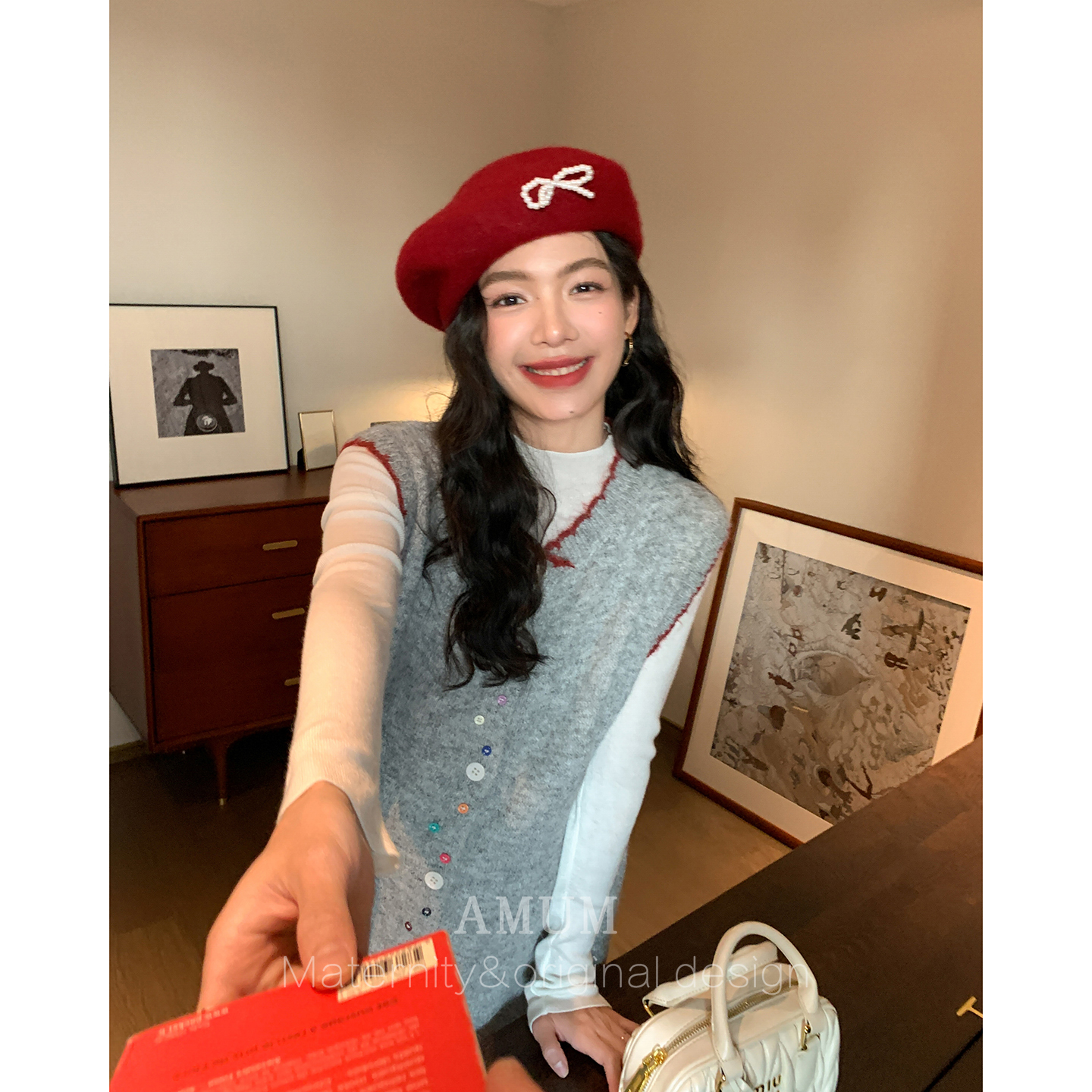 ◆AMUM孕妇装◆秋冬开场白~秋冬减龄彩虹扣背心裙叠穿针织连衣裙