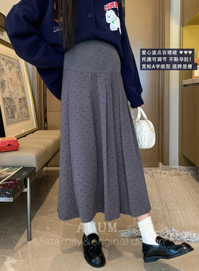 ◆AMUM孕妇装◆波点城堡~灰色爱心复古半身裙秋冬韩版百褶a字裙