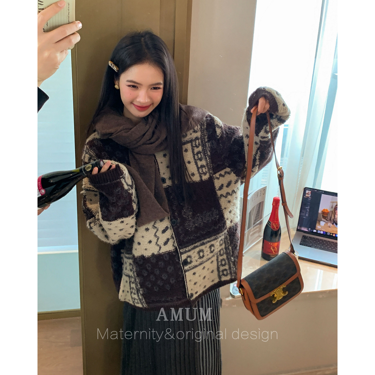 AMUM孕妇装◆无法抗拒的~古早氛围毛巾绣格子圆领毛衣外套厚开衫,孕妇装/孕产妇用品/营养,毛衣,淘宝优惠券,粉丝福利购,淘宝优惠卷