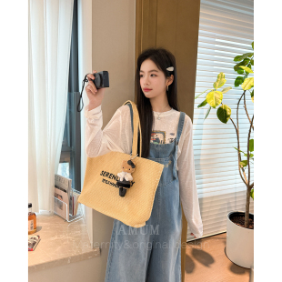 浅蓝美式 sweet系列 宽松休闲须边阔腿牛仔背带裤 AMUM孕妇装