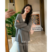 慵懒风韩系简约撞色V领假两件堆堆裤 天生女主 套装 AMUM孕妇装