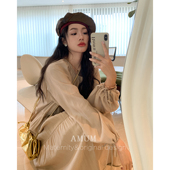 长袖 温柔风泡泡袖 中古市集 宽松娃娃裙优雅连衣裙 AMUM孕妇装