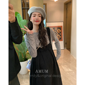 简约西部女孩 AMUM孕妇装 软软波点韩系黑色减龄显瘦背带裙春