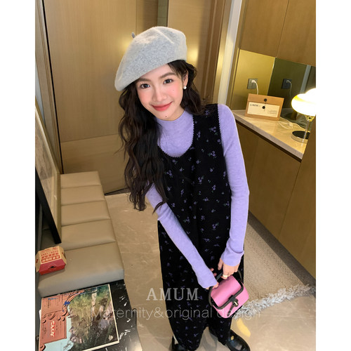 ◆AMUM孕妇装◆洋气连衣裙~森系碎花复古韩系气质减龄叠穿背心裙