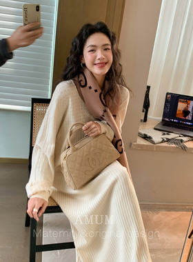 ◆AMUM孕妇装◆暖冬咩咩~圆领灯笼袖坑条宽松百搭打底针织连衣裙