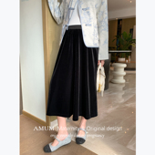 自留浪漫 AMUM孕妇装 复古丝绒黑色半身裙宽松秋冬显瘦A字长裙