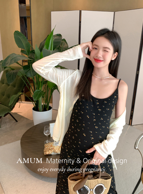 ◆AMUM孕妇装◆一念花开~法式黑色碎花吊带裙气质无袖高弹连衣裙