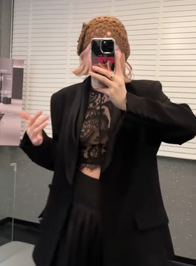 老阿姨studio-25春夏zouping设计师小众黑色蕾丝性感睫毛上衣