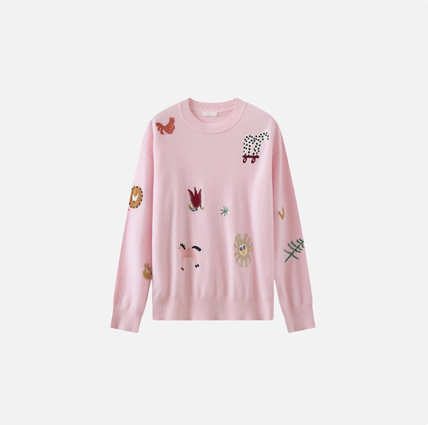 播针织衫2026春款BDT1SD2835俏皮减龄童趣提花圆领套头衫木马年华