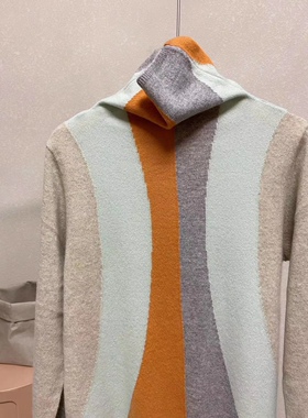 马卡龙拼色纯羊绒打底衫