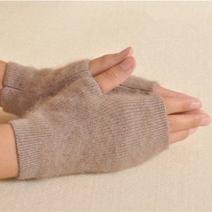 秋冬季学生貂绒半指手套女士露指短款半截羊毛线针织保暖韩版可爱