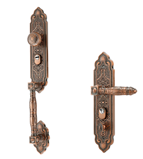 中式仿古豪华防盗门别墅门把手通用型锁精致古铜式加厚一体大拉手