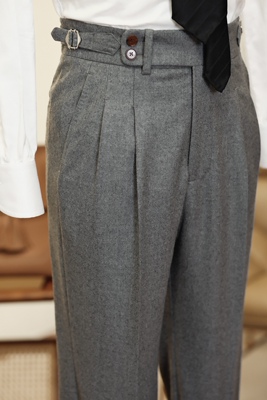 法兰绒九分裤西裤高腰秋冬