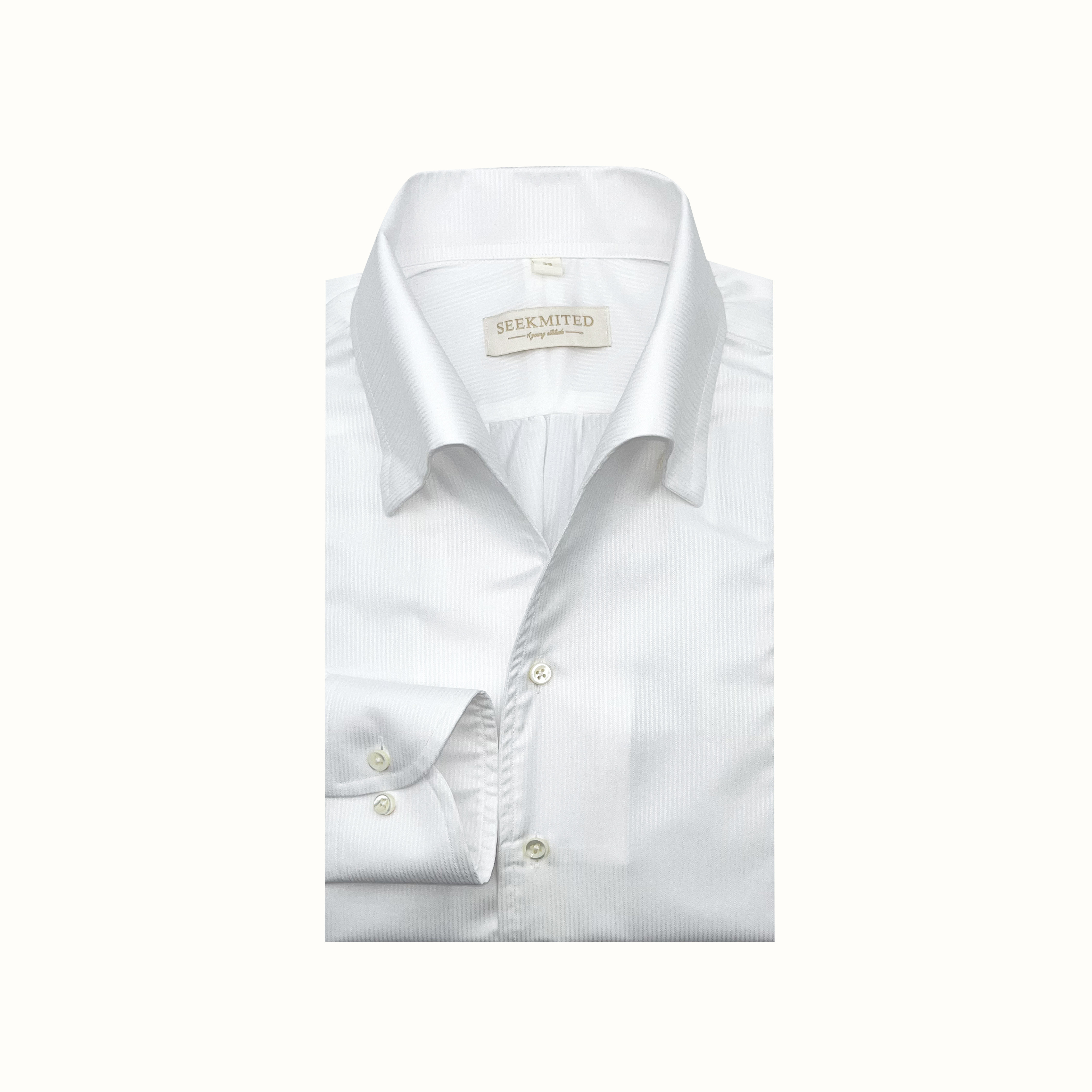 SEEKMITED意式长袖一片领休闲衬衫白麦穗条纹休闲瀑布袖男衬衣