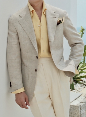 SEEKMITED ·Alfred Brown卡其毛麻亲王格瀑布袖意式西装外套