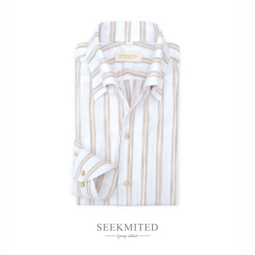 SEEKMITED纯棉奶茶条纹衬衫