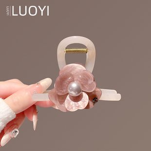 2025新款醋酸粉色花朵抓夹女中号鲨鱼夹发量少全盘发夹网红鲨鱼夹