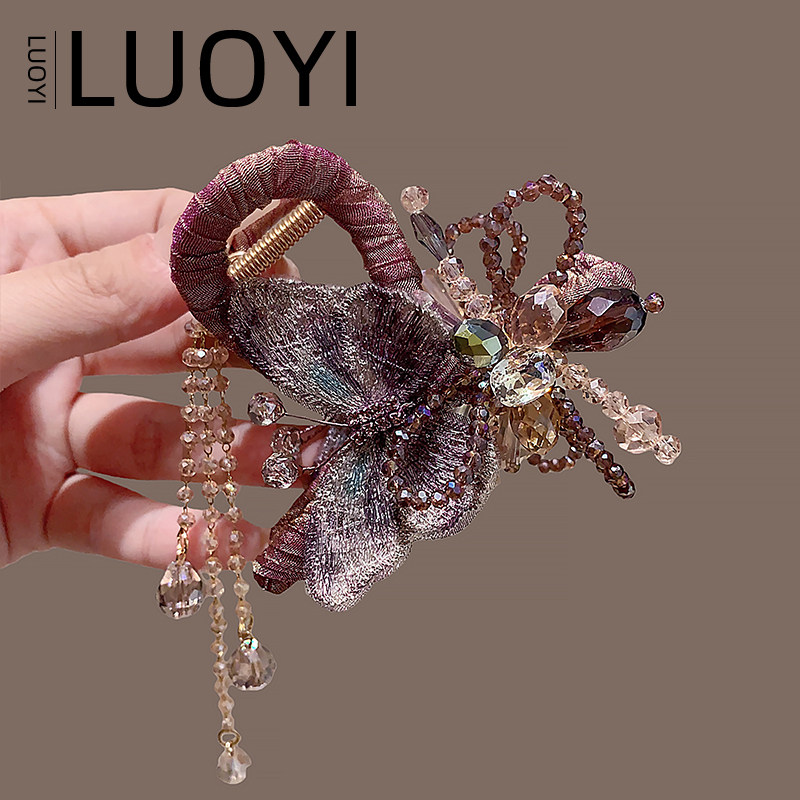 超仙紫色蝴蝶水晶流苏抓夹女轻奢刺绣蝴蝶鲨鱼夹新款发量少盘发夹,饰品/流行首饰/时尚饰品新,发饰,淘宝优惠券,粉丝福利购,淘宝优惠卷