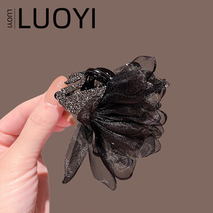 春夏新款韩式超仙黑天鹅网纱小抓夹女气质后脑勺半扎夹头饰女