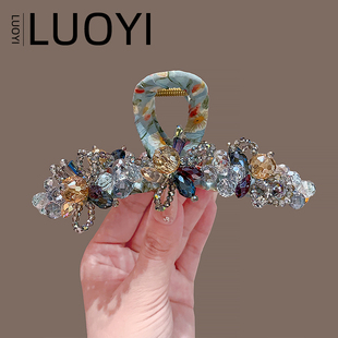 秋冬新款水晶花抓夹女高级感鲨鱼夹后脑勺发量多全盘发夹重工发饰