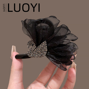轻奢镶钻中号抓夹女高级感天鹅鲨鱼夹子新款发量少后脑勺半扎发夹