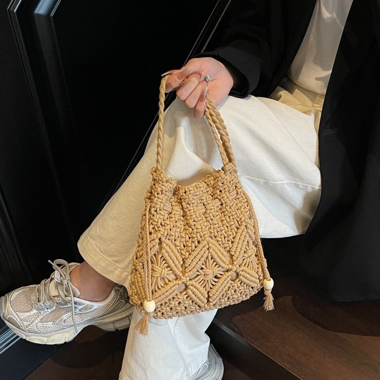 XBREAK编制草编包包夏季百搭新款设计水桶包海边沙滩手工网红森系