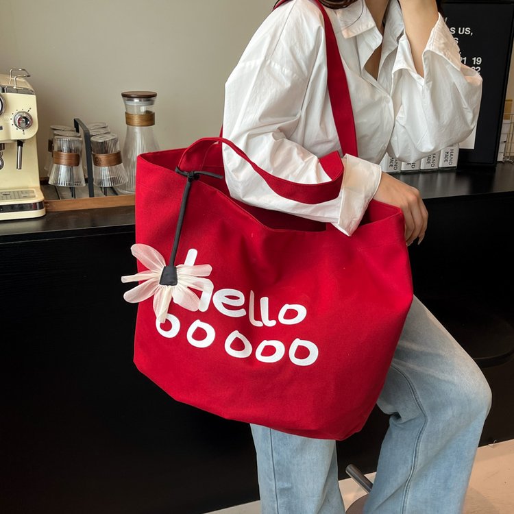 XBREAK春夏新款字母印花单肩帆布包大容量学生潮流托特女包购物袋