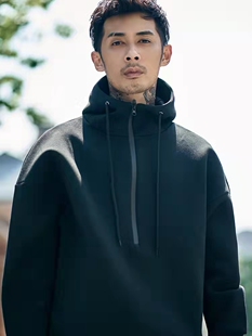 2024秋季 套头连帽运动太空棉情侣卫衣男宽松带帽半拉链外套潮纯色