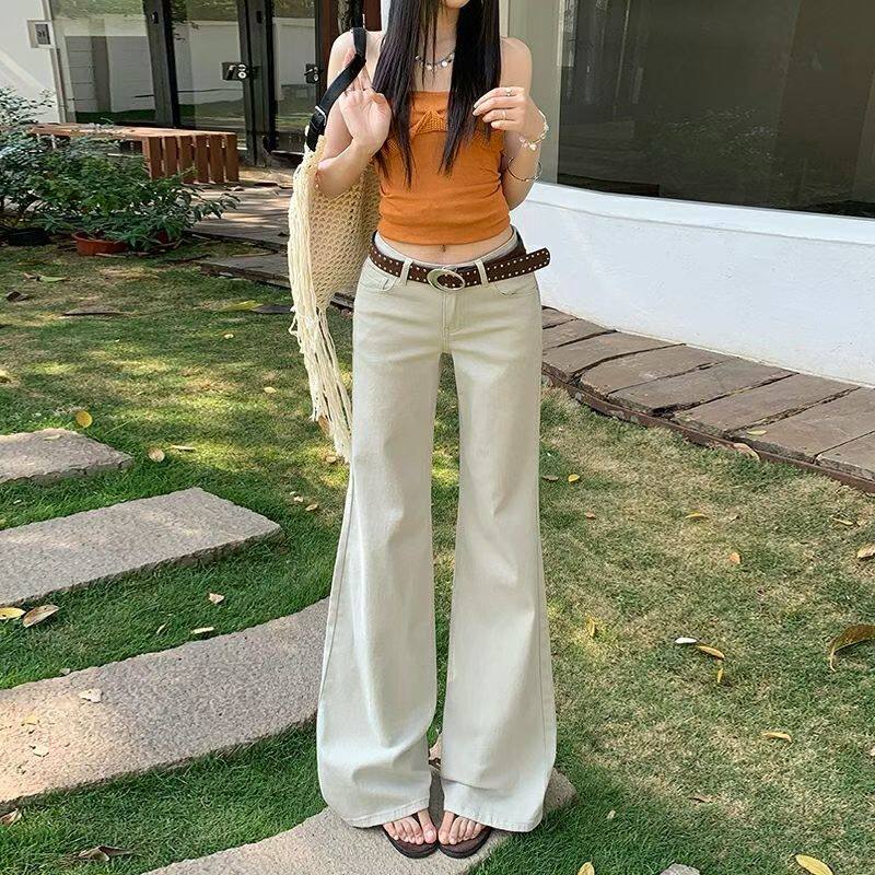 云白色微喇叭低腰弹力不贴腿显瘦修身阔腿喇叭裤牛仔裤女夏季新款