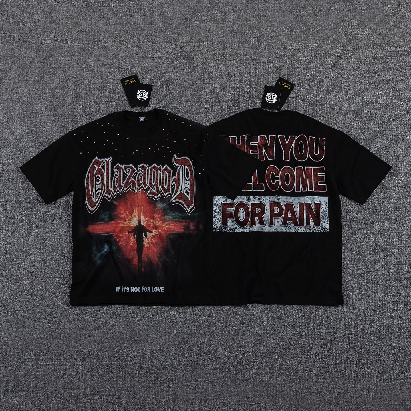 纯棉男女镶钻T恤夏季新款网红韩版美式潮牌宽松短袖圆领字母印花