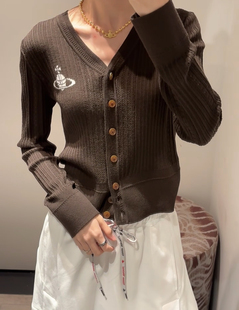 秋冬新款太后经典刺绣土星提花V领羊毛针织衫长袖毛衣开衫软糯弹