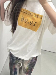 夏季新款t恤韩版复古黄色贴布1996字母印花短袖圆领纯棉潮牌宽松