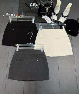 网红a字修身 短裙女高腰韩版 显瘦半身裙防走光口袋潮 新款 毛呢冬季