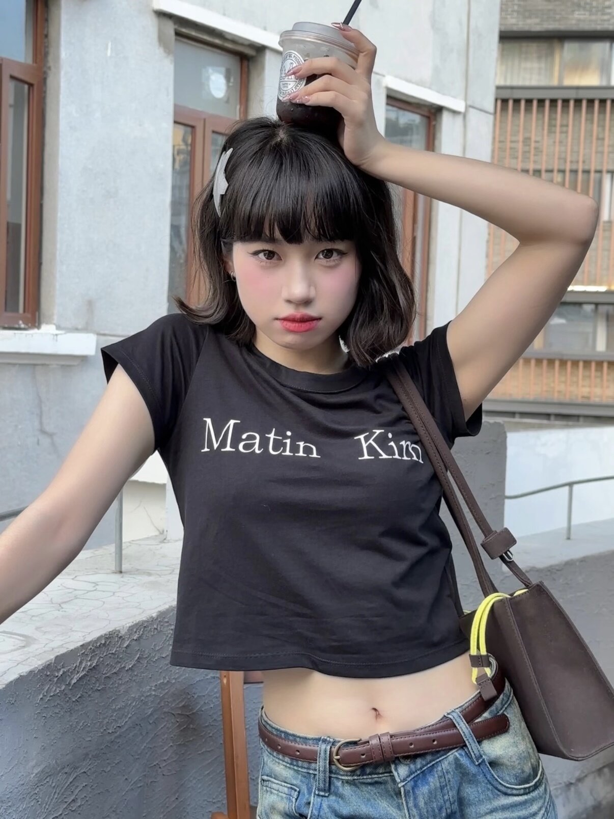 夏季新款t恤女短款韩版小众Matin晕染字母印花短袖纯棉潮牌修身