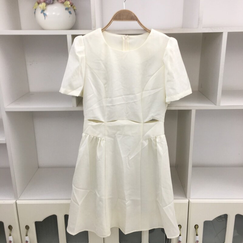 淑女风圆领短袖白色西装裙连衣裙夏小个子收腰显瘦A字裙气质简约