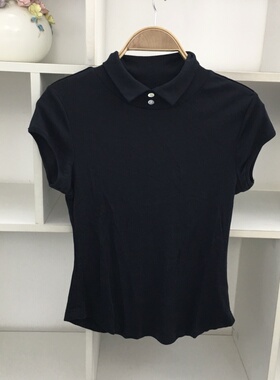 得体风polo领纯色短袖浅灰色t恤polo衫衬衫衬衣短款上衣翻领上衣
