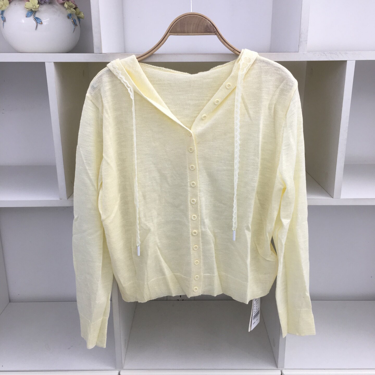 糖果色飘带针织开衫女连帽子图片