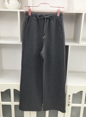 春秋季高腰松紧腰抽绳灰色针织棉卫裤哈伦裤直筒裤阔腿裤宽松休闲