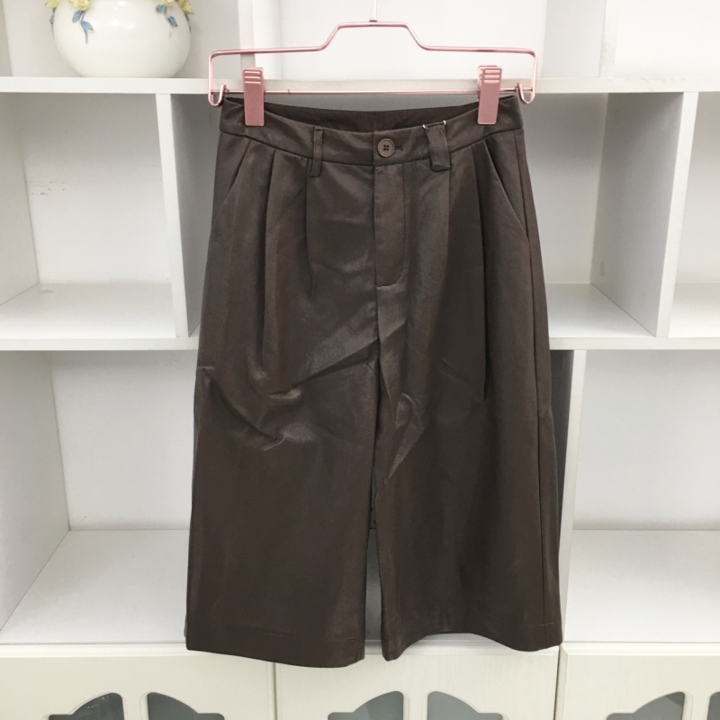 黑色皮裤直筒阔腿裤中裤宽松休闲