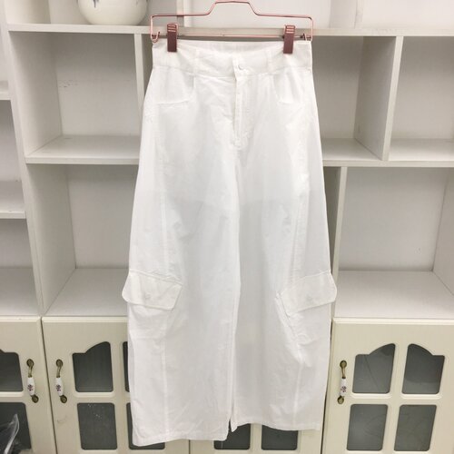 高腰白色工装裤阔腿裤休闲多口袋