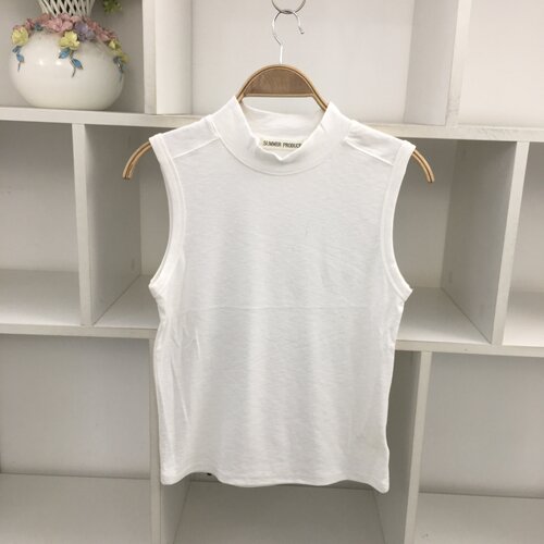 白色立领无袖背心女内搭T恤打底