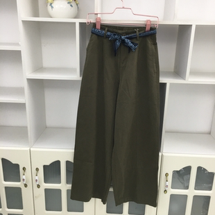 高腰卡其色棉布直筒裤 通勤长裤 阔腿裤 休闲裤 女宽松显瘦弯刀裤 春季