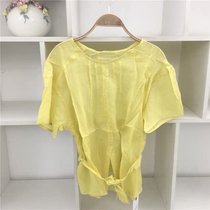苎麻衬衫圆领短袖木耳花边白色衬衫衬衣女宽松休闲百搭显瘦上衣女