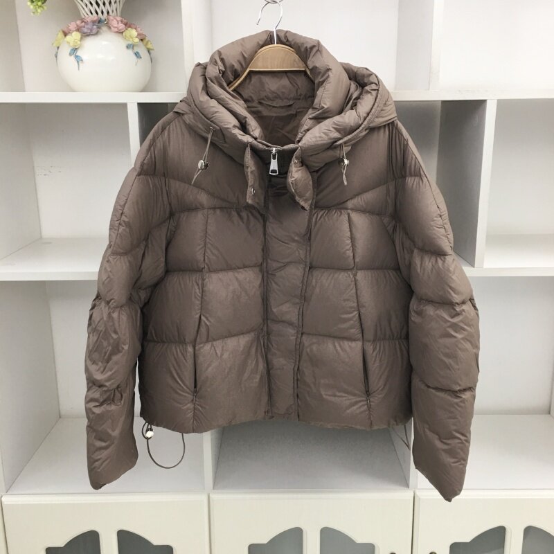 云朵泡芙连帽短款羽绒服女宽松面包服小个子保暖外套拉链羽绒衣