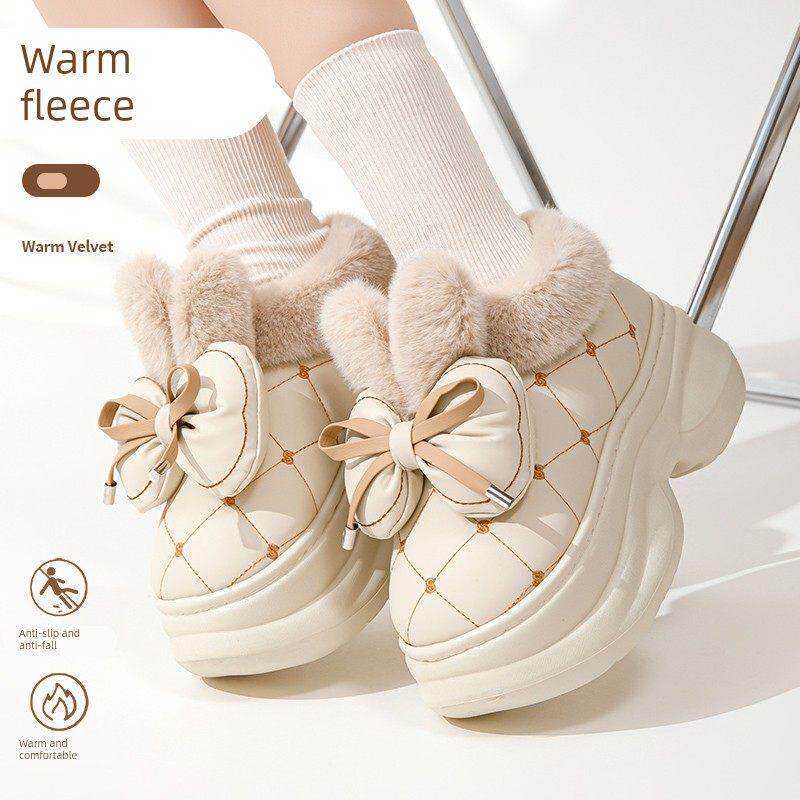 新疆包邮高跟棉拖鞋女款包跟厚底居家时尚PU皮拖鞋冬季加厚保暖棉