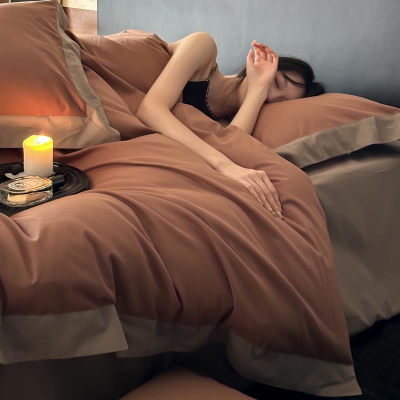 新疆包邮秋冬A类简约120支磨毛四件套纯棉加厚长绒棉被套床单笠1.