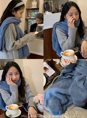 新疆包邮花菜蓝·韩国新色一戴就发热出门随带厚实舒适软糯围巾男