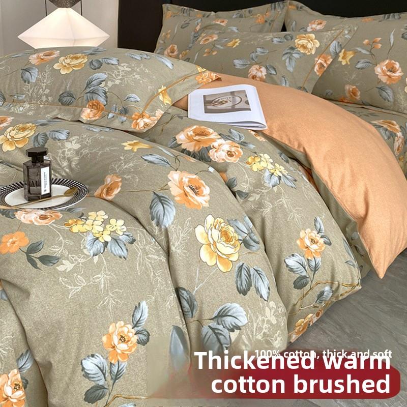 新疆包邮美式覆古全棉磨毛四件套秋冬加厚保暖纯棉床单被套床笠式